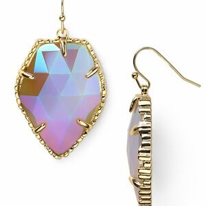 Kendra Scott Corley Earrings Iridescent slate cat's eye Glass grey Gold Tone